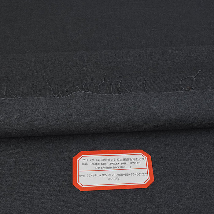 Wholesale suit clothes fleece finished 2 way stretch spandex polyester cotton fabric for coat pants