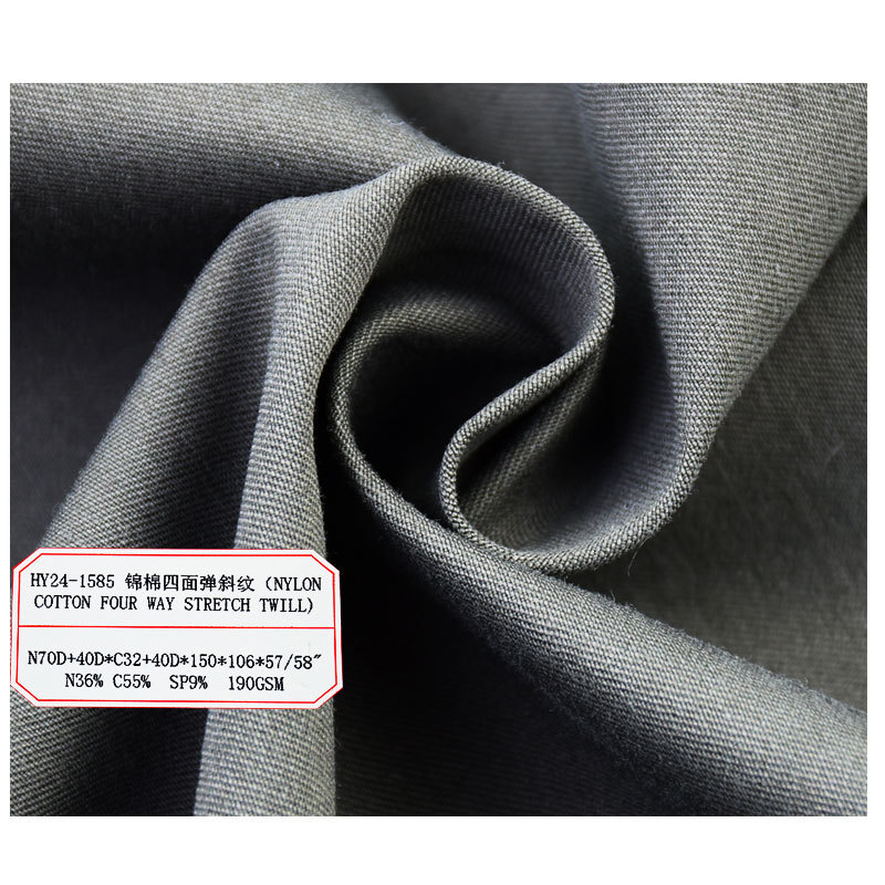 Wholesale 190gsm 55% Cotton 36% Nylon 9% Spandex Blend four Way Spandex Stretch Fabric For Pants