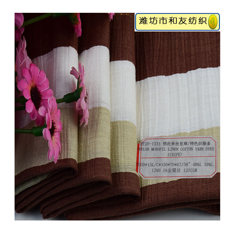 Woven fabric cotton linen yarn dyed strip monofil nylon linen cotton blend fabric for men's shirt women dress materials