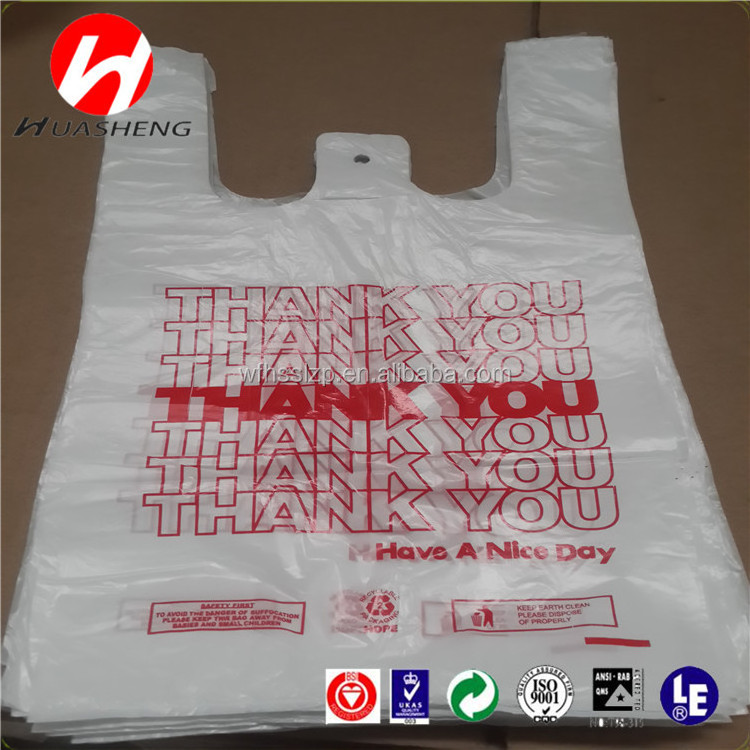 biodegradable THANK YOU T shirt bag/vest carrier hdpe plastic shopping bags