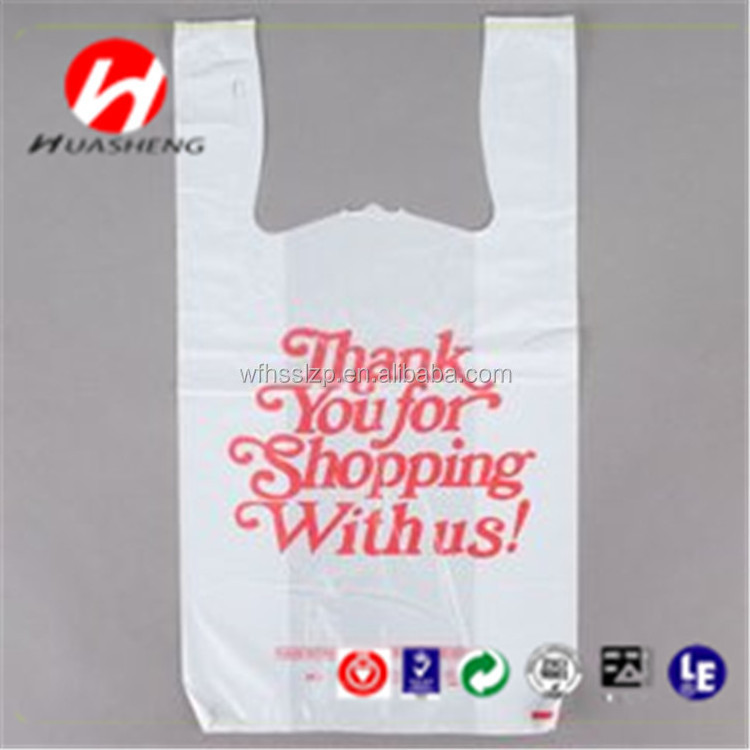 biodegradable THANK YOU T shirt bag/vest carrier hdpe plastic shopping bags