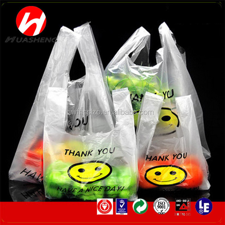 biodegradable THANK YOU T shirt bag/vest carrier hdpe plastic shopping bags