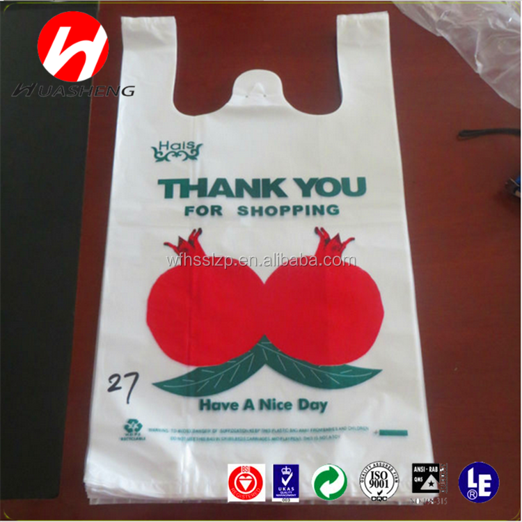 biodegradable THANK YOU T shirt bag/vest carrier hdpe plastic shopping bags