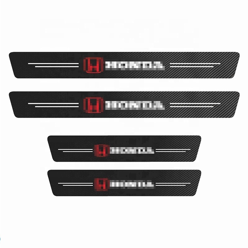 4PCS Car Threshold Bar Carbon Fiber Leather Automotive Door Protective Strip Bumper Trim Doorsill logo custom