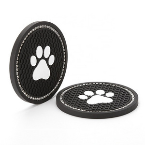 Car Coasters Slot Non-Slip Cat Paw Mark Pad Water Cup Holder Mat Accessories 2024