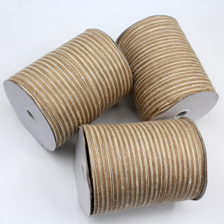 wholesale natural wired jute burlap ribbon rolls jute bag ribbons beautiful gift wrap jute ribbon