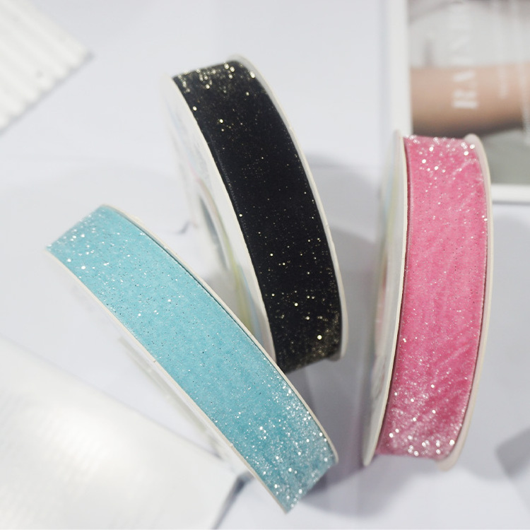 Factory Direct Supplier sanding ribbon Stretch Velvet Tape Glitter Silk Ribbon for Party Decoration