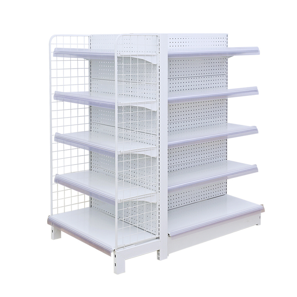 Hot Sales White Pharmacy Design Convenience Store Shelves Display Racks Gondola Retail Grocery Store Shelving