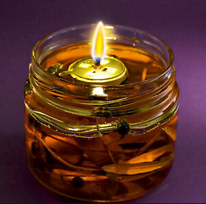 Flame on wick  floating in the glass oil lamp FLOATING CANDLES