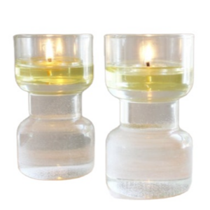 Flame on wick  floating in the glass oil lamp FLOATING CANDLES