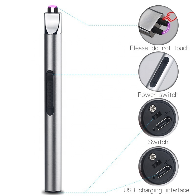 Candle Lighter Electric Arc Lighter Rechargeable USB Lighter Flameless Grill Lighter Long for Candle BBQ