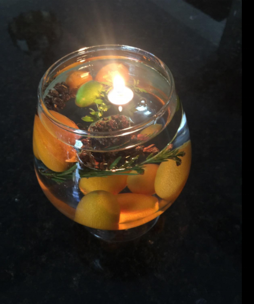 Flame on wick  floating in the glass oil lamp FLOATING CANDLES