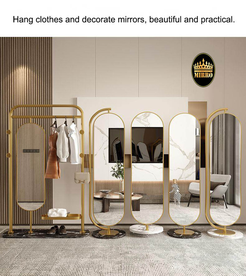 Modern Multifunctional Rotatable Metal Frame Bedroom Floor Standing Dressing Mirror Miroir With Coat Rack Hat Rack Storage