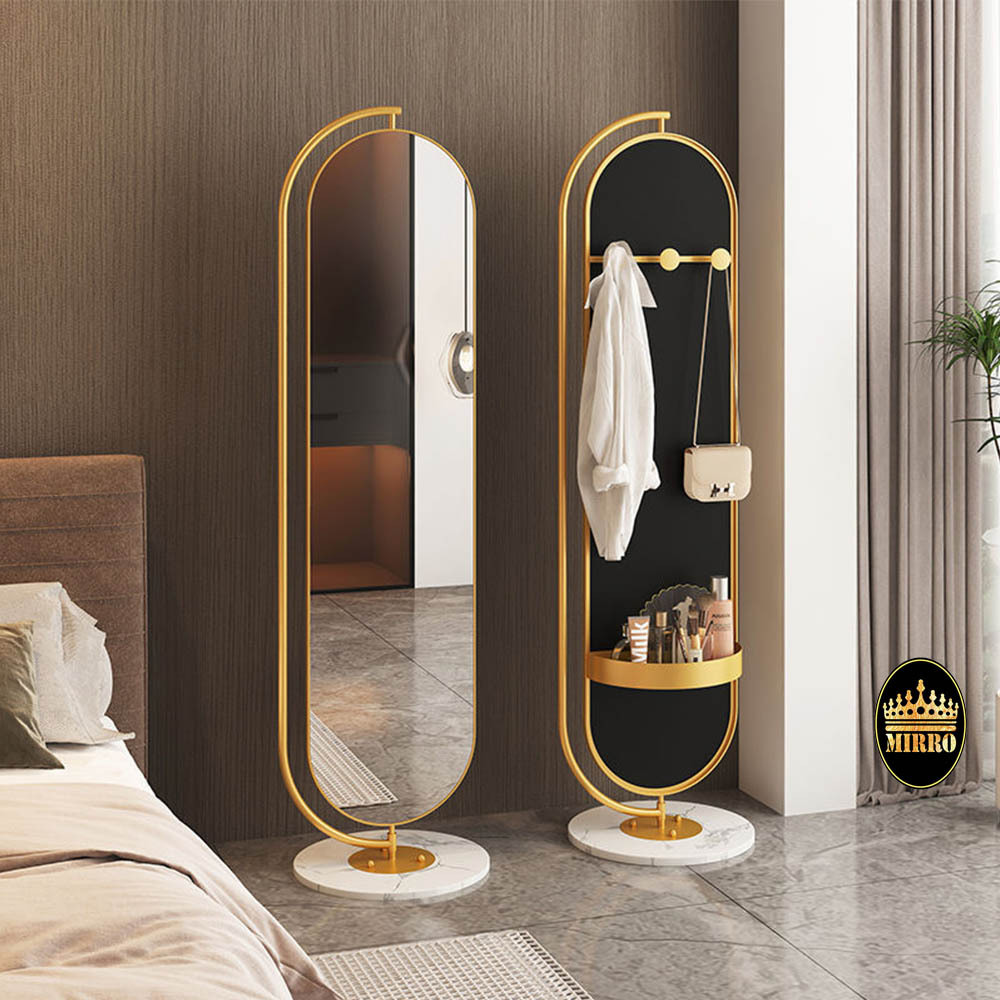 Modern Multifunctional Rotatable Metal Frame Bedroom Floor Standing Dressing Mirror Miroir With Coat Rack Hat Rack Storage