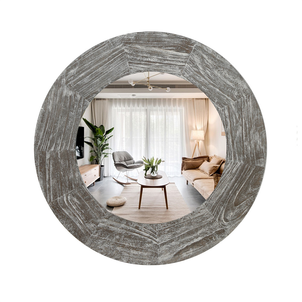 large antique round circle wooden framed big full body dressing wall hanging mirror for bedroom living room spiegel espejo