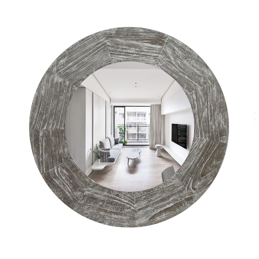 large antique round circle wooden framed big full body dressing wall hanging mirror for bedroom living room spiegel espejo