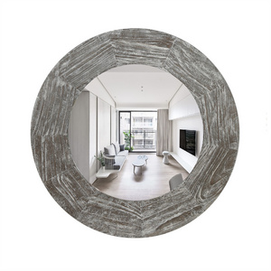 large antique round circle wooden framed big full body dressing wall hanging mirror for bedroom living room spiegel espejo