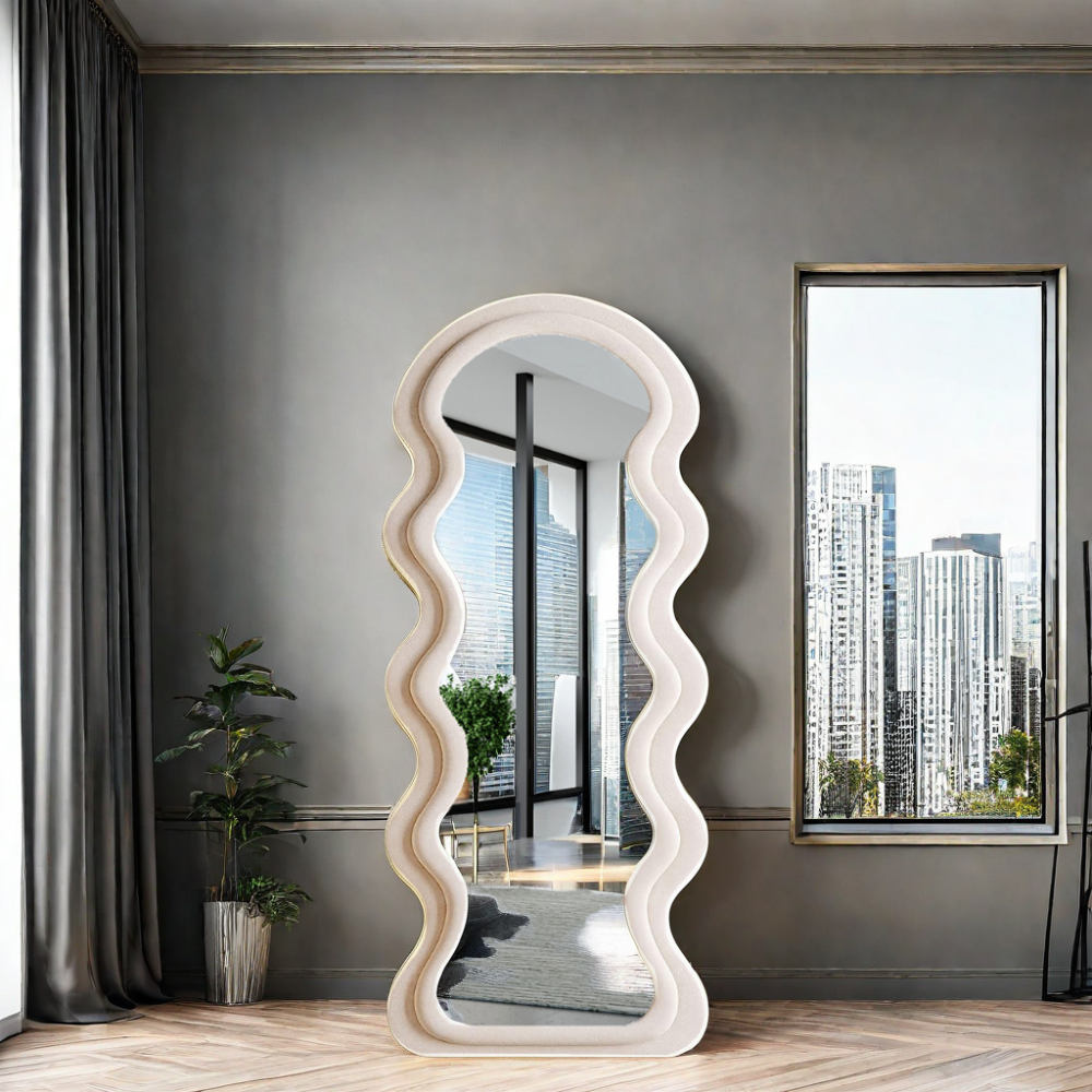 custom modern style luxury beige arch irregular big full length spiegel body large miroir long wavy hime home decor wall mirrors