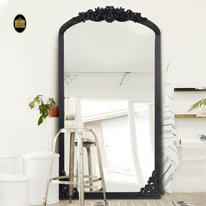 Luxury wall decor wood large big nodic  vintage arched black full length wall mirror home decor gothic decor unbreakable