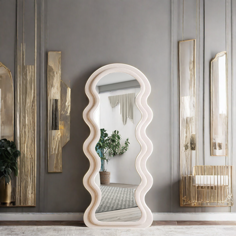 custom modern style luxury beige arch irregular big full length spiegel body large miroir long wavy hime home decor wall mirrors