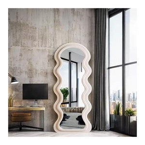 Morden Irregular Wavy Shape Flannel Frame Decoration Standing Floor Full Length Body Mirror For Living Room Wall Home Decor