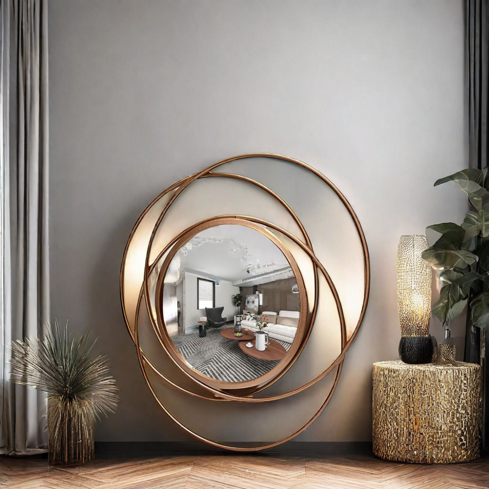 wholesale luxury bedroom decor large metal framed irregular shape unbreakable miroir art hanging wall mirror spiegel