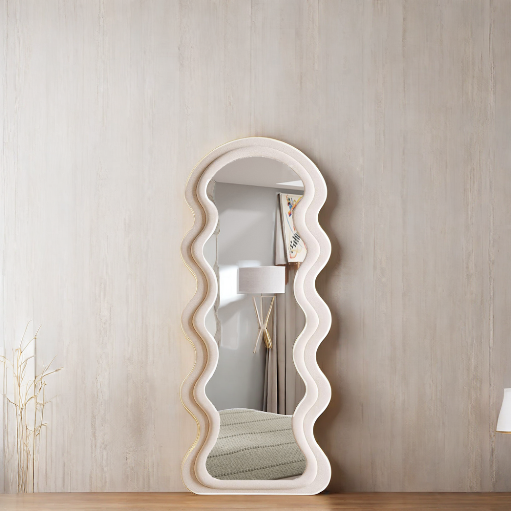 custom modern style luxury beige arch irregular big full length spiegel body large miroir long wavy hime home decor wall mirrors