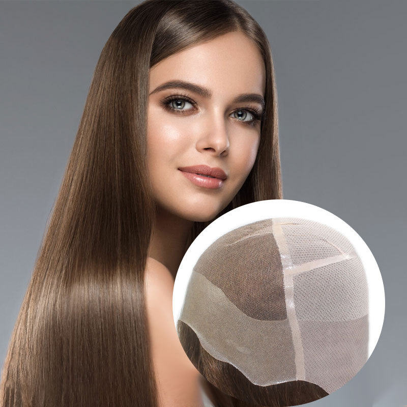 All Hand tied Stock Anti-slip soft Silicone 100% virgin raw human brown hair Medical wig 18