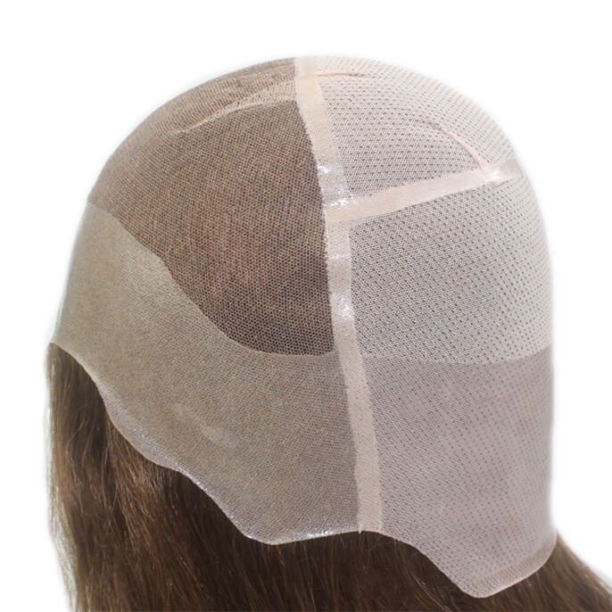 All Hand tied Stock Anti-slip soft Silicone 100% virgin raw human brown hair Medical wig 18