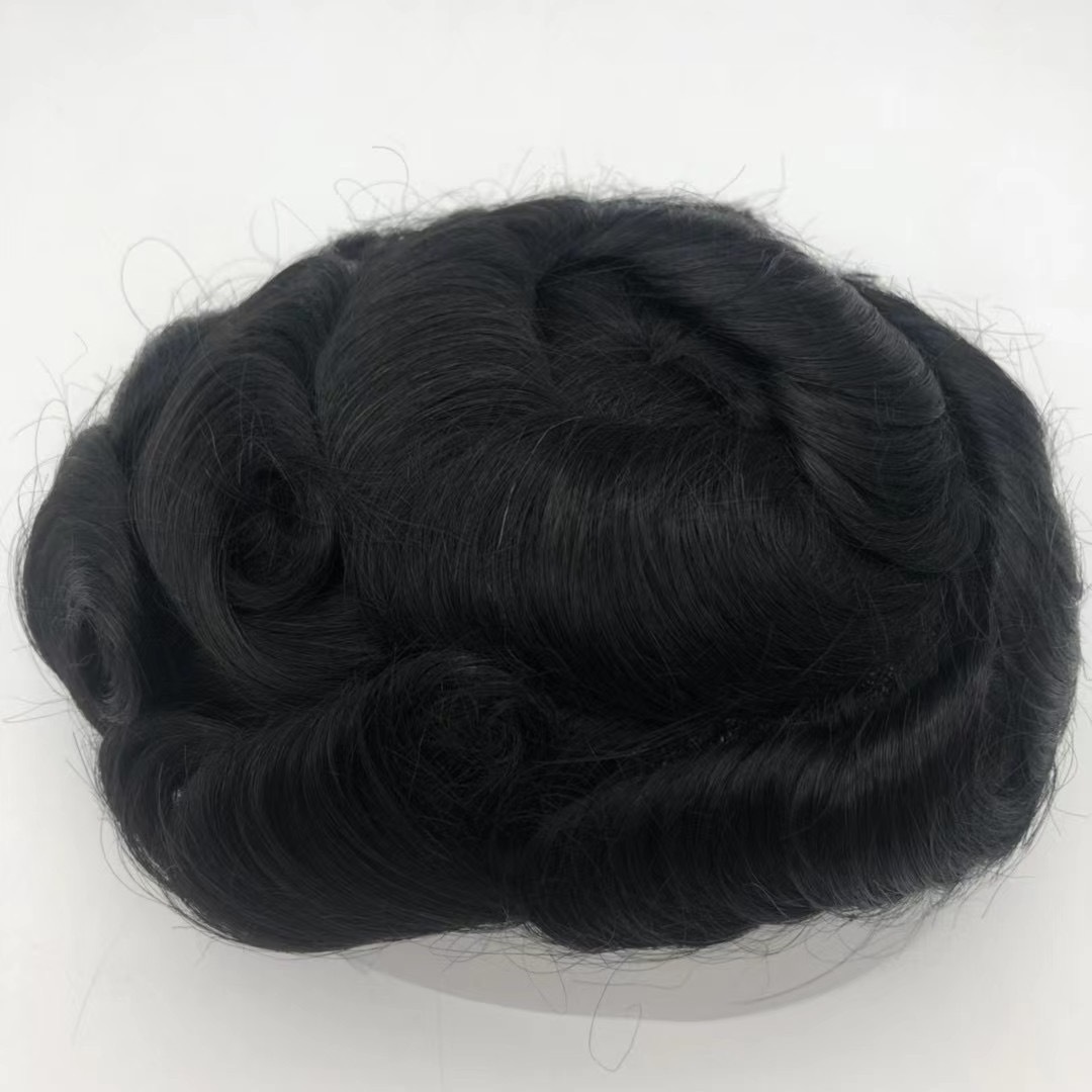 Cheapest Indian remy hairpieces manufactures natural black thin skin permanent Hollywood base human hair replacement men toupee