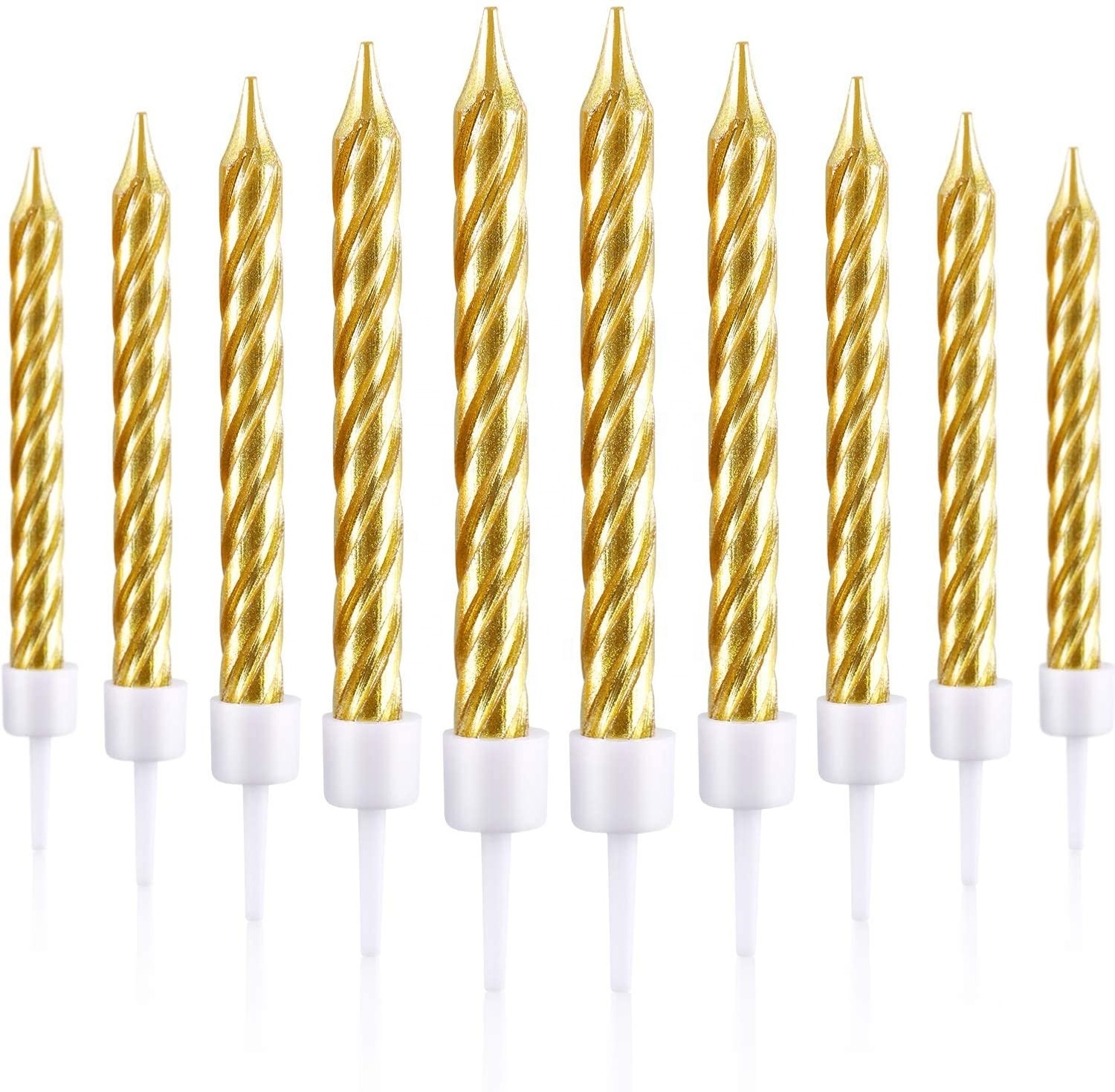 Tall Thin Metallic Gold Slow Burning Birthday Candles in Holders Elegant Classy Cake Topper Candles Custom Brand