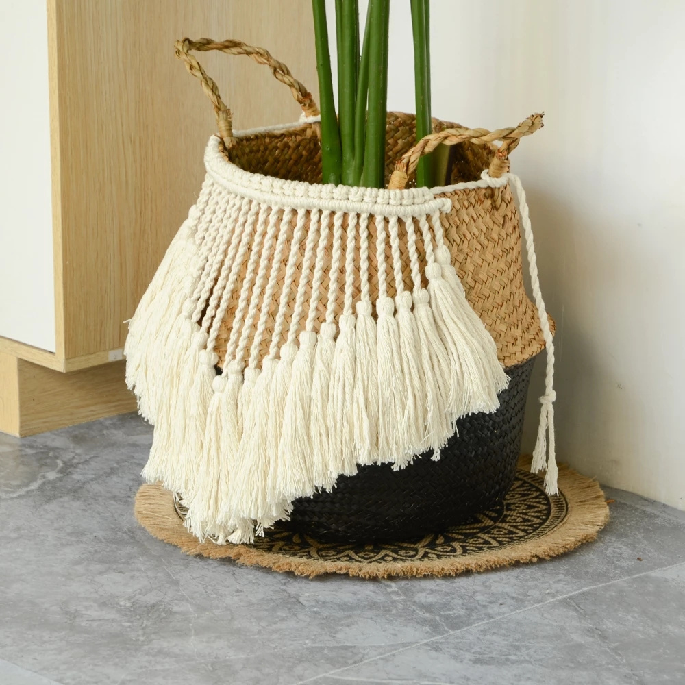 Woven Wicker Basket Handmade Boho Decor Seagrass Garden Flower Pots Storage Rattan Basket Home Organizer