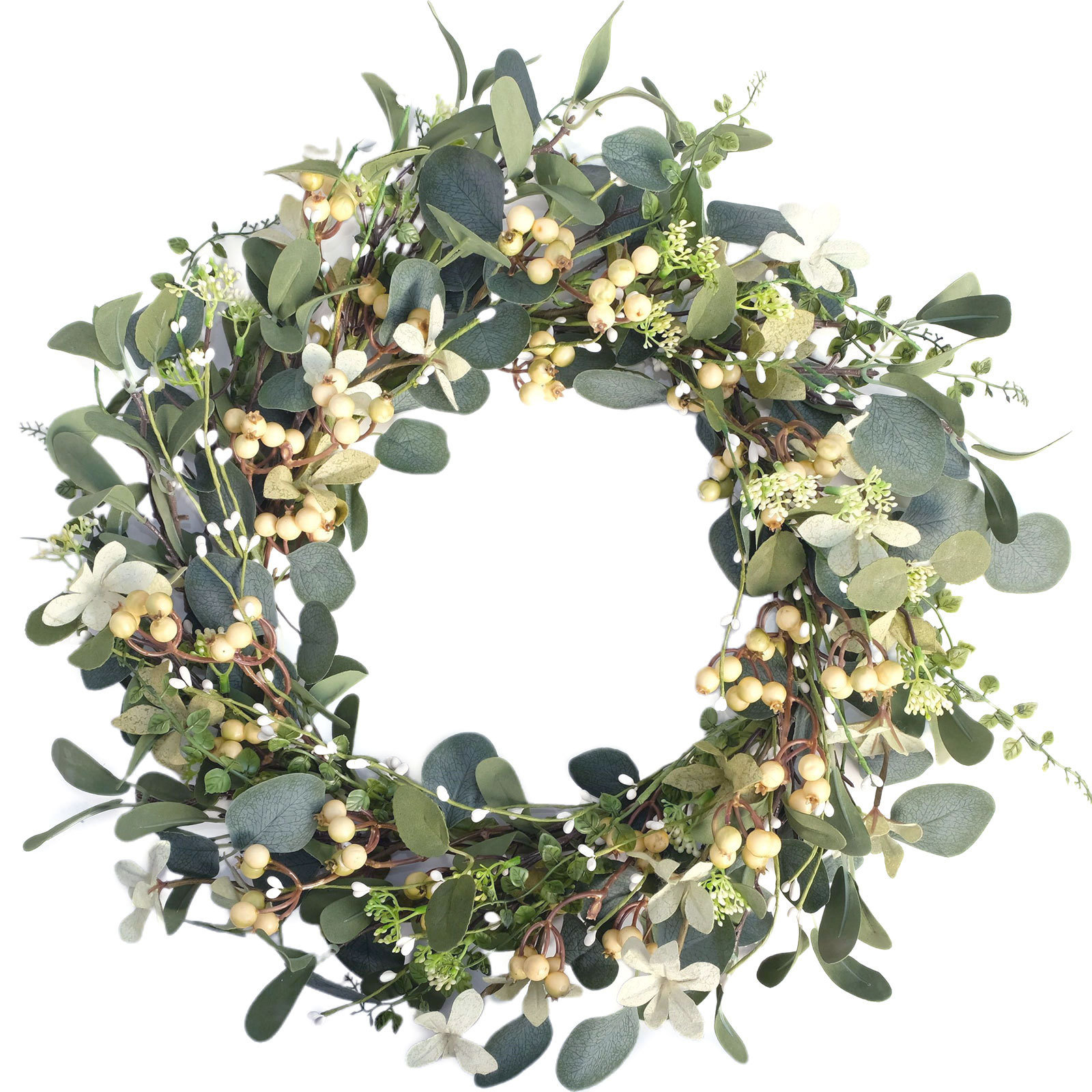 Greenery Eucalyptus Wreath with berries for Front Door Porch Wall Window Summer Fall Decoration