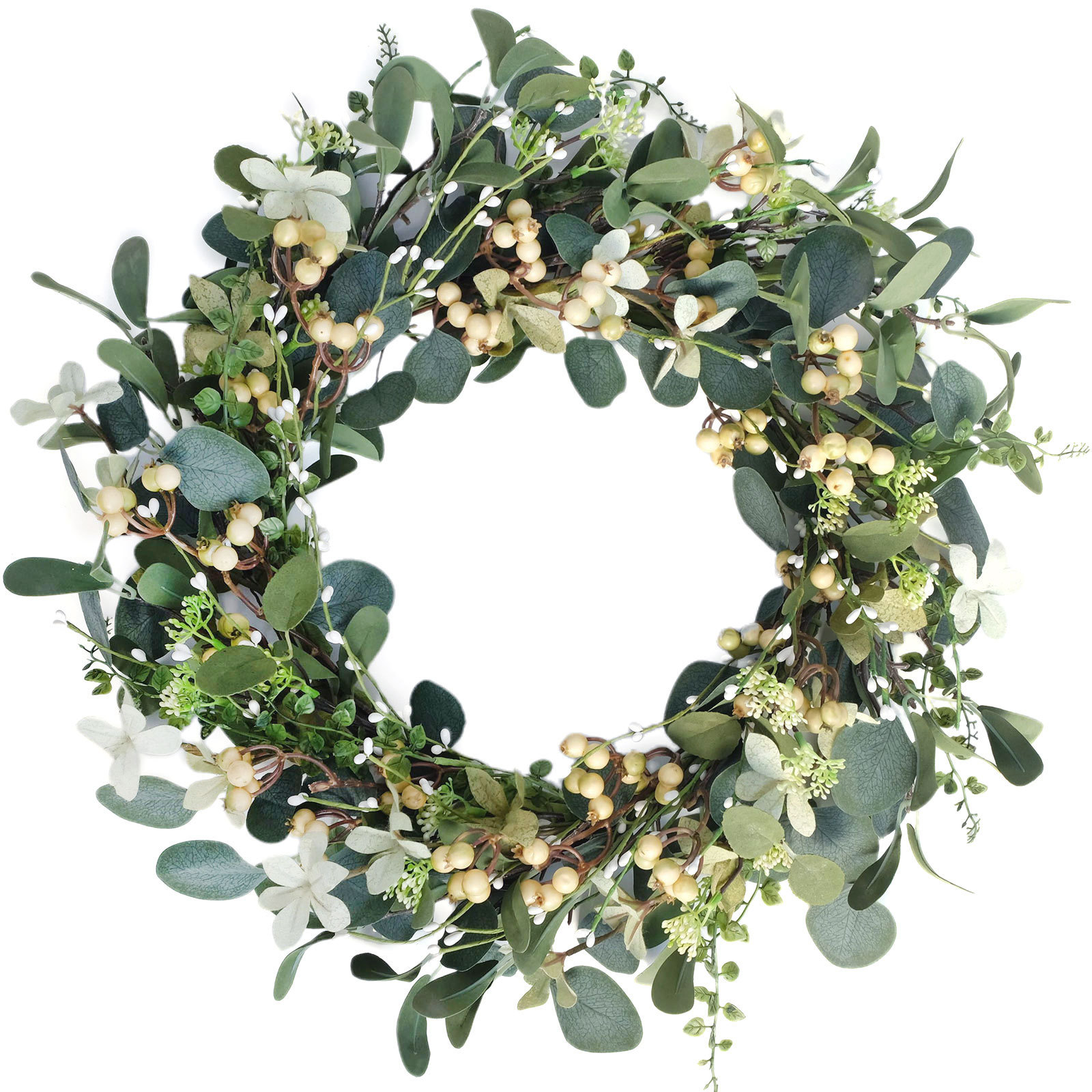 Greenery Eucalyptus Wreath with berries for Front Door Porch Wall Window Summer Fall Decoration