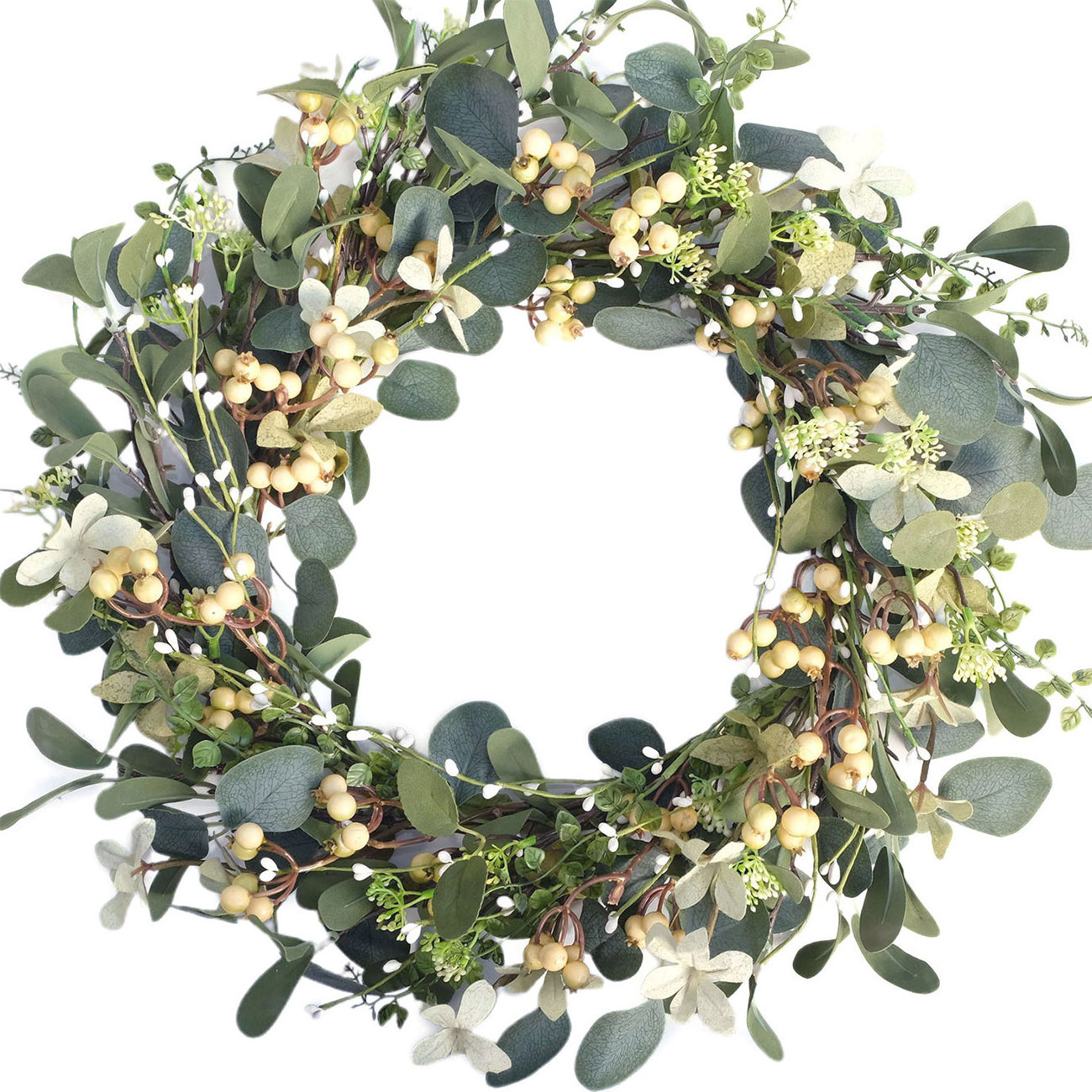 Greenery Eucalyptus Wreath with berries for Front Door Porch Wall Window Summer Fall Decoration