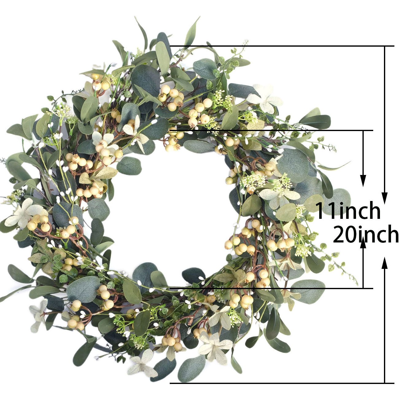 Greenery Eucalyptus Wreath with berries for Front Door Porch Wall Window Summer Fall Decoration