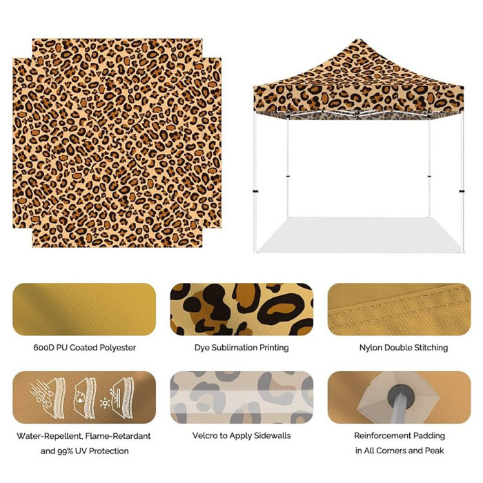 Factory 10x10Ft 10x15Ft 10x20Ft Pop Up Gazebo Tent Outdoor Picnic Park Leopard Print Camping Custom Canopy Tents