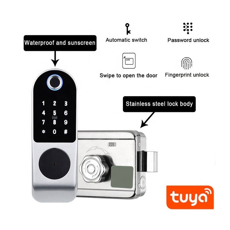 Biometric both sides Fingerprint Touch  cerraduras nfc IC electronic exterior gate door lock with Tuya App TTlock