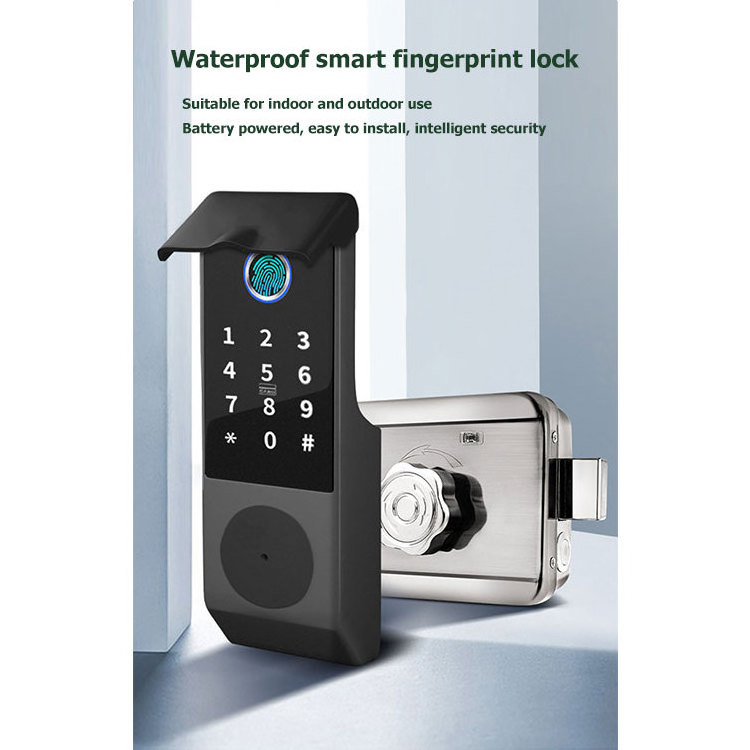 Waterproof Digital Biometric  Fingerprint Glass Door Ttlock APP Aluminum Sliding Smart door lock