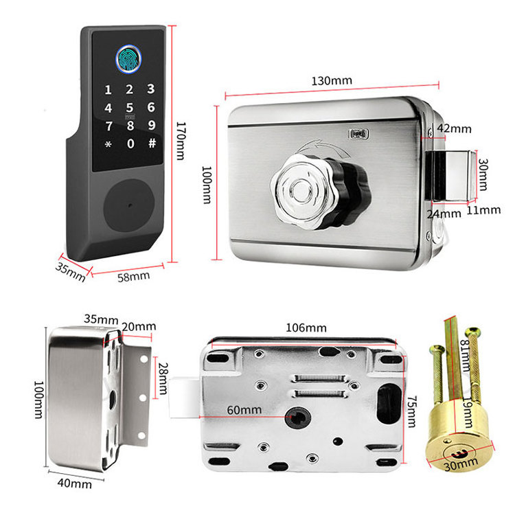 Waterproof Digital Biometric  Fingerprint Glass Door Ttlock APP Aluminum Sliding Smart door lock