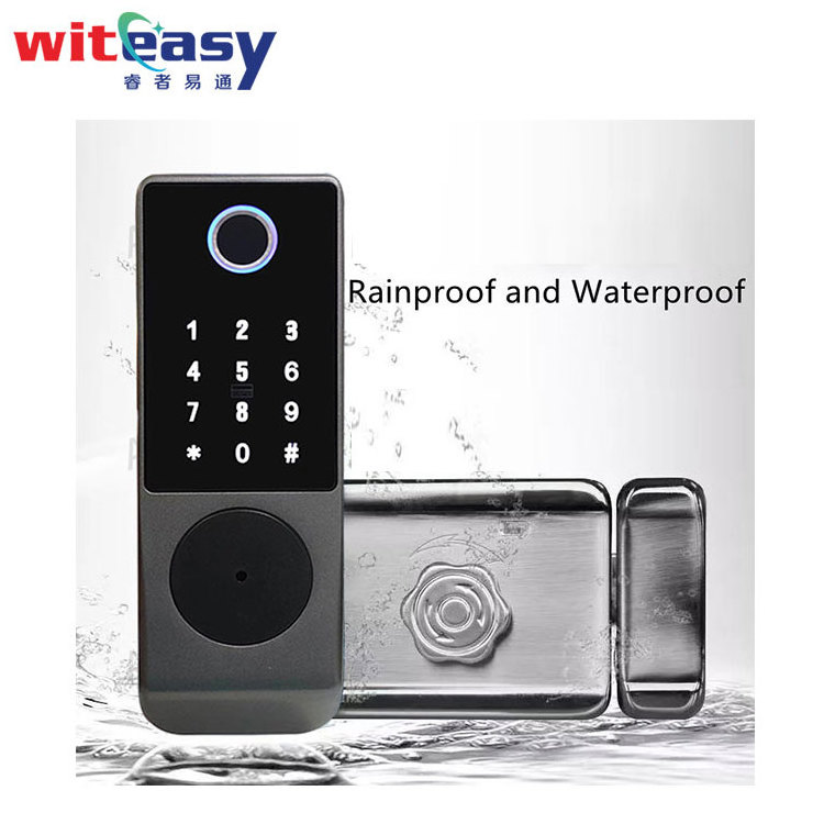 Waterproof Digital Biometric  Fingerprint Glass Door Ttlock APP Aluminum Sliding Smart door lock