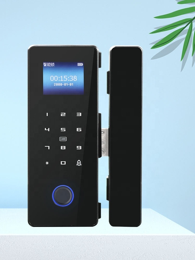 Biometric Fingerprint Smart New Keyless Security Automatic Digital Office Frameless Sliding Glass Door Lock With Magetic