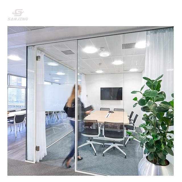 10mm tempered  price aluminum panel  office interior workstation glass partition wall frameless door and partition