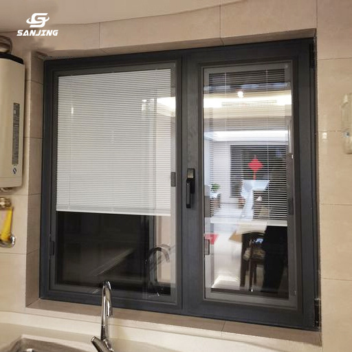 Sanjing Glass cheap manufacture jalousie windows shutter window for hurricane pvc windows with blind pvc window with shutter