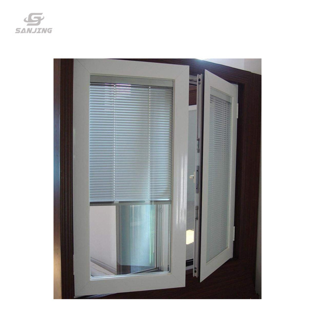 Sanjing Glass cheap manufacture jalousie windows shutter window for hurricane pvc windows with blind pvc window with shutter