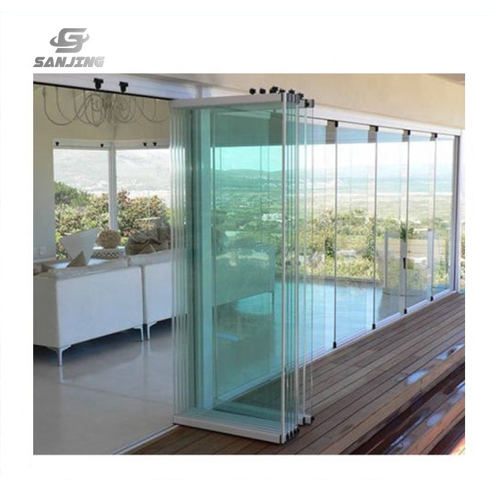 folding window aluminium tempered glass  frameless glass doors accordion bi folding windows vertical frameless folding glass win