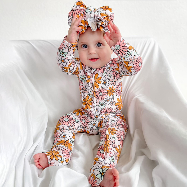 Baby Clothes Kids Clothing Natural Fabric Long Sleeves 95% Bamboo 5%Spandex Zipper Baby Sleeper Infant Jumpsuit Romper