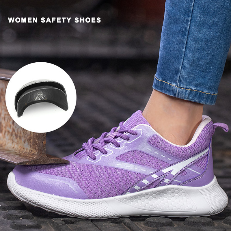 Sneakers Women Fashion Comfortable Lace-up Mesh Breathable Sneakers Steel Toe