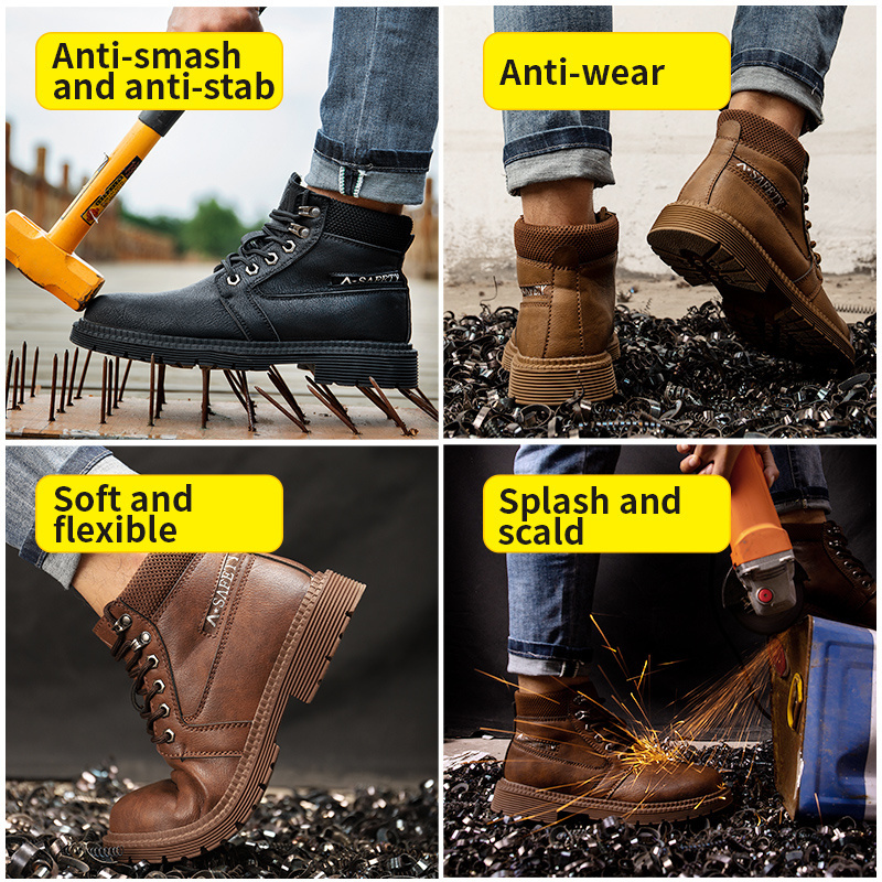 Oil slip resistant Microfiber leather steel toe bota de seguridad anti puncture waterproof industrial safety shoes safety boots