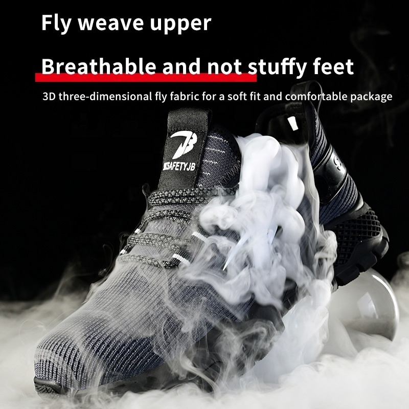 Breathable Sneakers Anti-Smash Puncture Proof  Slip On Steel Toe Work Boots for Men Women Safety Shoes